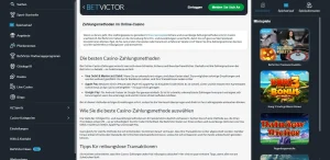 Zahlungsverfahren und Zahlungsmittel auf einer Informationsseite von BetVictor
