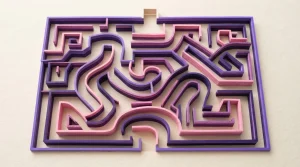 Labyrinth aus verschlungenen Wegen mit einem klar erkennbaren Ausgang